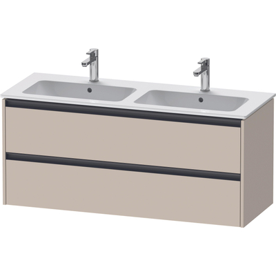 Duravit Ketho.2 Wastafelonderbouwkast - met 2 laden - voor dubbele wastafel - 128x48x55cm - met grepen antraciet - taupe supermat