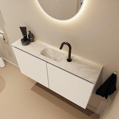 MONDIAZ TURE-DLUX Meuble WC 100 cm Talc. EDEN lavabo Ostra position milieu. Avec 1 trou de robinet.