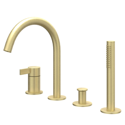 IVY Pact Combinaison pour bord de baignoire - 4 voies - mitigeur - bec orientable - douchette extractible - or brossé mat PVD