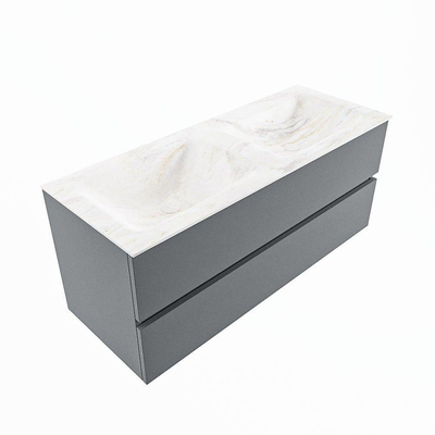 Mondiaz VICA-DLUX ensemble de meuble de salle de bain - 120cm - meuble sous-vasque plata - 2 tiroirs - lavabo encastré cloud double - 2 trous de robinet - miroir modèle spot - version XL 60cm de haut - ostra