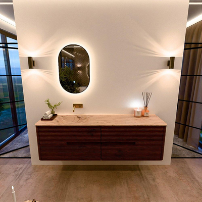 Mondiaz CIRO-DLUX Badkamermeubelset - 170x45x50cm - Solid surface wastafel Arena - 1 wasbak Links - zonder kraangaten - 4 lades - Ruby