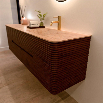 Mondiaz CIRO-DLUX Badkamermeubelset - 170x45x50cm - Solid surface wastafel Saba - 1 wasbak Rechts - 1 kraangat - 4 lades - Ruby
