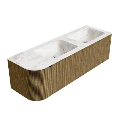 Mondiaz KURVE-DLUX Badkamermeubelset - 145x46x40cm - 1 lade - 1 deur - wastafel solid surface - dubbel / rechts - 2 kraangaten - Dusk