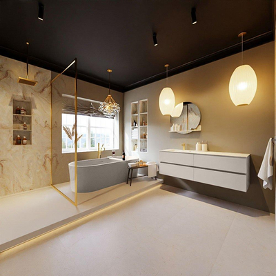 MONDIAZ VICA-DLUX Ensemble meuble de salle de bains - 150cm - meuble bas linen - 4 tiroirs - lavabo encastré cloud gauche - 1 trou de robinet - version haute 60cm - frape