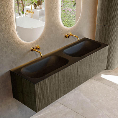 Mondiaz KURVE Badkamermeubelset - 150x46x40cm - 2 lade - wastafel solid surface - dubbel - zonder kraangat - Shadow