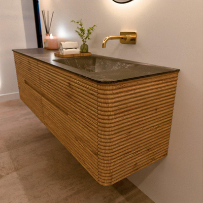 Mondiaz CIRO-DLUX Badkamermeubelset - 160x45x50cm - Solid surface wastafel Lava - 1 wasbak Rechts - zonder kraangaten - 4 lades - Oak