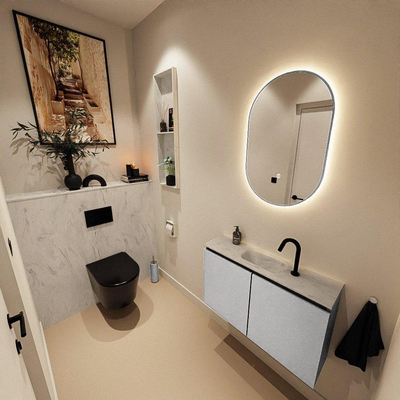 MONDIAZ TURE-DLUX Meuble WC 80cm Plata. EDEN lavabo Opalo position milieu. Avec 1 trou de robinet.