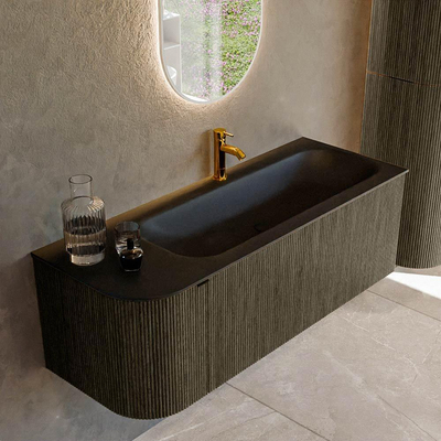 Mondiaz KURVE Badkamermeubelset - 125x46x40cm - 1 lade - 1 deur - wastafel solid surface - rechts - 1 kraangat - Shadow