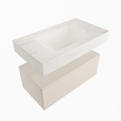 Mondiaz ALAN-DLUX Ensemble de meuble - 80cm - meuble Linen mat - 1 tiroir - Lavabo Cloud Ostra suspendu - vasque Centre - 0 trous de robinet