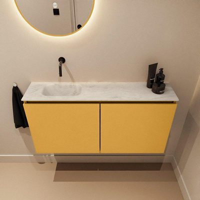 MONDIAZ TURE-DLUX meuble WC 100 cm Ocher. EDEN lavabo Opalo position gauche. Sans trou de robinet.