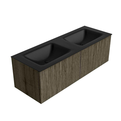 Mondiaz KURVE Ensemble de meubles de salle de bains - 130x46x40cm - 2 tiroirs - lavabo solid surface - double - sans trou de robinet - Shadow