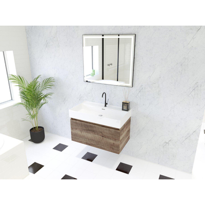 HR Matrix ensemble meuble de salle de bain 3d 80cm 1 tiroir sans poignée avec bandeau couleur charleston avec vasque kube 1 trou robinet blanc