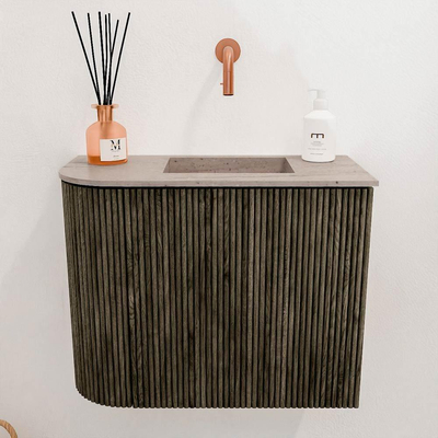 Mondiaz JOYA-DLUX 51.6cm toiletmeubel - ronding links kleur Shadow - Wastafel FAYE positie Rechts Zonder kraangat kleur Saba.