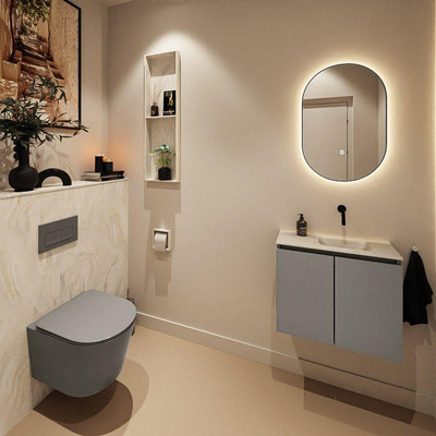 MONDIAZ TURE-DLUX Meuble toilette - 60cm - Smoke - EDEN - vasque Ostra - position droite - sans trou de robinet