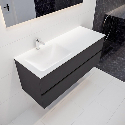 MONDIAZ VICA Ensemble de meuble salle de bain - 120cm - 2 tiroirs - lavabo Cloud gauche - 1 trou de robinet - solid surface gris foncé