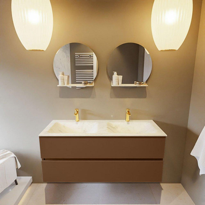 Mondiaz VICA-DLUX Ensemble de meuble de salle de bain - 120cm - meuble sous-vasque repos - 2 tiroirs - lavabo encastrée cloud double - 2 trous de robinet - version haute de 60cm - opalo