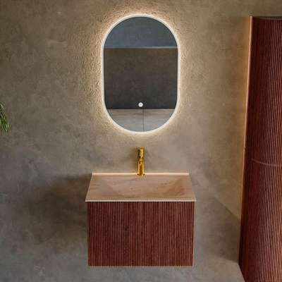 MONDIAZ KURVE-DLUX Meuble de salle de bains 60 cm couleur Ruby avec 1 tiroir et 0 porte. Lavabo CLOUD Central 1 trou de robinet Saba.