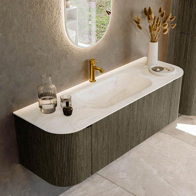 Mondiaz KURVE-DLUX Ensemble de meubles de salle de bains - 140x46x40cm - 1 tiroir - 2 portes - lavabo solid surface - centre - 1 trou de robinet - Shadow