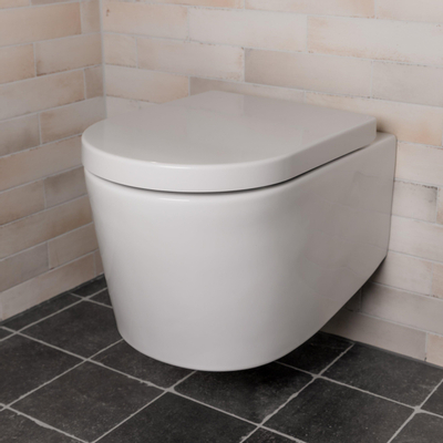 Xellanz Flow WC suspendu sans bride avec nano revêtement avec abattant Flow à frein de chute et déclipsable blanc brillant