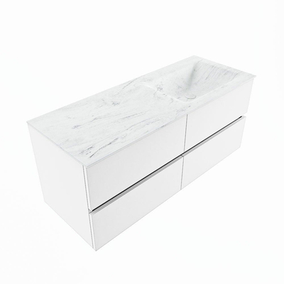 Mondiaz VICA-DLUX ensemble de meuble de salle de bain - 120cm - meuble sous lavabo talc - 4 tiroirs - lavabo encastré cloud droite - sans trous de robinet - version haute de 60cm - opalo