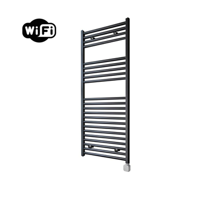 Sanicare HPW Radiateur électrique - 111,8x45cm - 596W - wifi - thermostat - argent - en bas à droite - noir mat