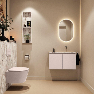 MONDIAZ TURE-DLUX Meuble toilette - 80cm - Rosee - EDEN - vasque Glace - position droite - sans trou de robinet