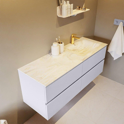 Mondiaz VICA-DLUX ensemble de meuble de salle de bain - 130cm - meuble sous-vasque cale - 4 tiroirs - lavabo encastré cloud droite - 1 trou de robinet - version haute de 60cm - ostra