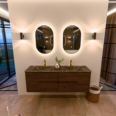 Mondiaz CIRO-DLUX Badkamermeubelset - 150x45x50cm - Solid surface wastafel Lava - 2 wasbak Dubbel - 2 kraangaten - 4 lades - Dusk