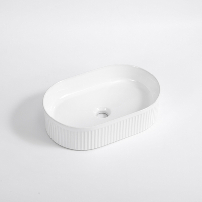 QeramiQ Arto vasque à poser - 49.5x31.5x13cm - cannelée - ovale - céramique - blanc mat