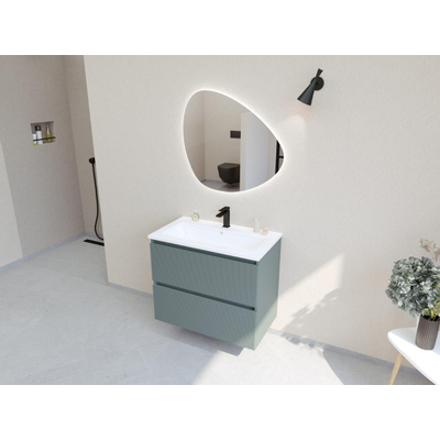 HR badmeubelen Infinity XXL 3D Ensemble meuble de salle de bains - 80 cm - 1 lavabo en céramique gala blanc - 1 trou de robinet - 2 tiroirs - mat pétrole