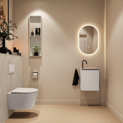 MONDIAZ TURE-DLUX Meuble toilette - 40cm - Linen - EDEN - vasque Opalo - position droite - 1 trou de robinet