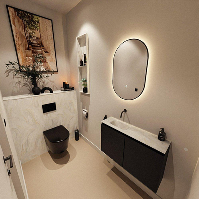 MONDIAZ TURE-DLUX Meuble toilette - 80cm - Urban - EDEN - vasque Ostra - position gauche - sans trou de robinet