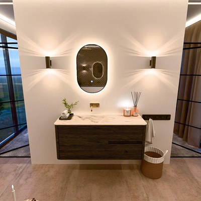 Mondiaz CIRO-DLUX Meuble de salle de bains - 120x45x50cm - Vasque en solid surface Nata - 1 lavabo à gauche - sans trous de robinet - 2 tiroirs - Shadow