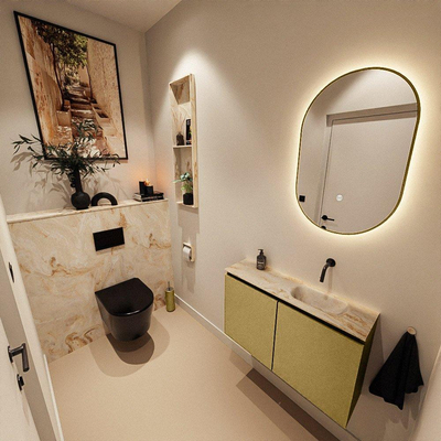 MONDIAZ TURE-DLUX Meuble de toilettes 80cm Oro. EDEN lavabo Frappe position droite. Sans trou de robinet.