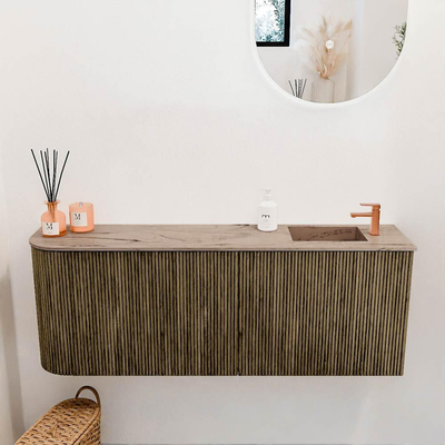 Mondiaz JOYA-DLUX 111.6cm toiletmeubel - ronding links kleur Dusk - Wastafel FAYE positie Rechts 1 kraangat kleur Arena.