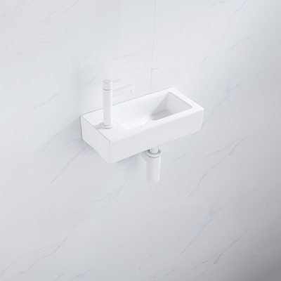 QeramiQ Fuente fonteinset – 37.5x18.5x9 cm – keramiek wit mat – kraangat links – mat witte kraan