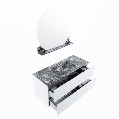 Mondiaz VICA-DLUX ensemble de meuble de salle de bain - 110cm - meuble sous lavabo talc - 2 tiroirs - lavabo encastré cloud milieu - 1 trou de robinet - miroir modèle spot - version XL 60cm haut - lave