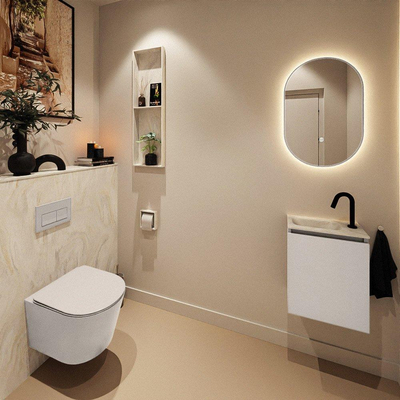 MONDIAZ TURE-DLUX Meuble toilette - 40cm - Linen - EDEN - vasque Ostra - position gauche - 1 trou de robinet