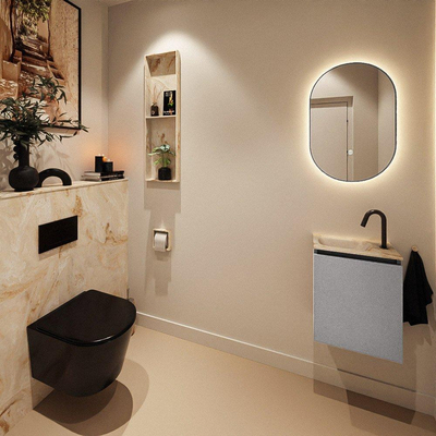 MONDIAZ TURE-DLUX Meuble toilette - 40cm - Plata - EDEN - vasque Frappe - position gauche - 1 trou de robinet