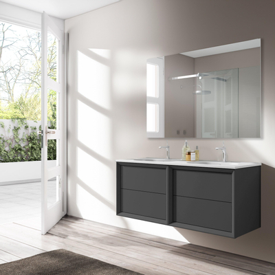 Adema Prime Core Ensemble de meuble - 120x50x45cm - 2 vasques rectangulaires Blanc - 2 trous de robinet - 4 tiroirs - avec miroir rectangulaire - Anthracite mat
