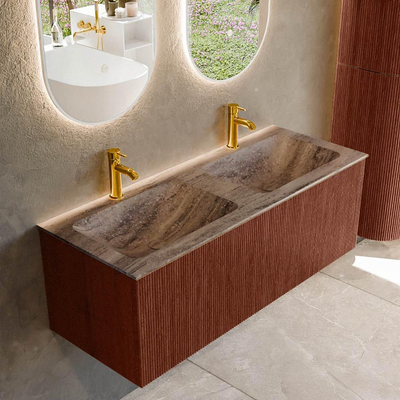 MONDIAZ KURVE-DLUX 120cm badmeubel kleur Ruby met 1 lade en 0 deuren. Wastafel LEAF Dubbel 2 kraangaten Oza.