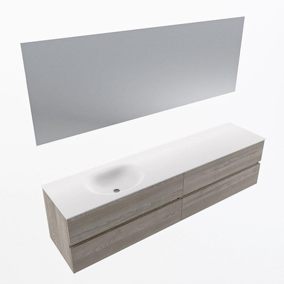 Mondiaz VICA ensemble de meuble de salle de bain - 200cm - meuble sous-vasque marron clair gris - 4 tiroirs - lavabo lune gauche - 1 trou de robinet - couleur talc - miroir LED - version XL 60cm haut