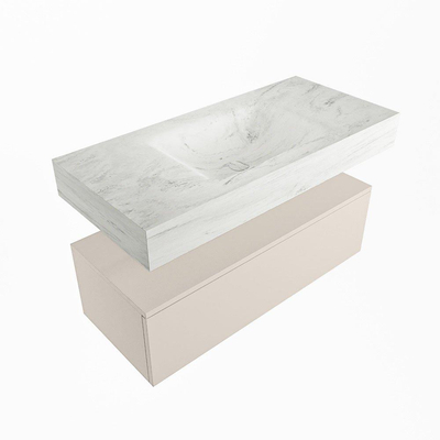 Mondiaz ALAN-DLUX Ensemble de meuble - 100cm - meuble Linen mat - 1 tiroir - Lavabo Cloud Opalo suspendu - vasque Centre - 0 trous de robinet