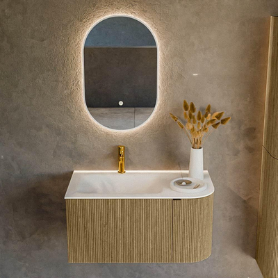 Mondiaz KURVE Badkamermeubelset - 85x46x40cm - 1 lade - 1 deur - wastafel solid surface - links - 1 kraangat - Dusk