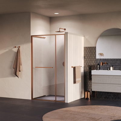 BRAUER Luminis Porte de niche - 120x200 - 2 parties pivotant vers l’intérieur - verre transparent - réversible - avec traitement anticalcaire - cuivre brossé PVD