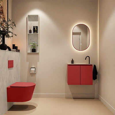MONDIAZ TURE-DLUX Meuble toilette - 60cm - Fire - EDEN - vasque Opalo - position droite - 1 trou de robinet