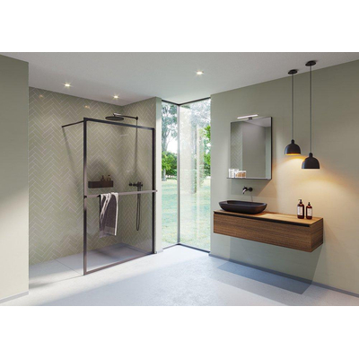 Douche à l'italienne Riho Lucid 100x200cm avec porte-serviettes cadre noir