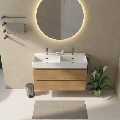 Saniclass Holz Pure Ensemble meuble de salle de bains - 120x45x72cm - Legend vasque en céramique blanc - 2 lavabos - 2 trous de robinetterie - 4 tiroirs - chêne naturel mat (bois)