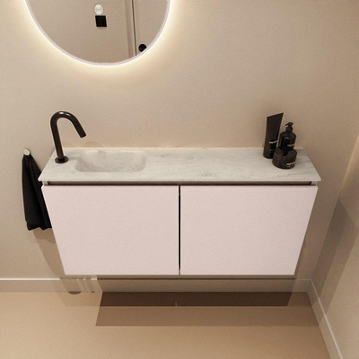 MONDIAZ TURE-DLUX 100cm toiletmeubel Rosee. EDEN wastafel Opalo positie links. Met 1 kraangat.