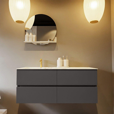 Mondiaz VICA-DLUX ensemble de meuble de salle de bain - 120cm - meuble sous-vasque gris foncé - 4 tiroirs - lavabo encastré cloud gauche - 1 trou de robinet - version haute de 60cm - frape